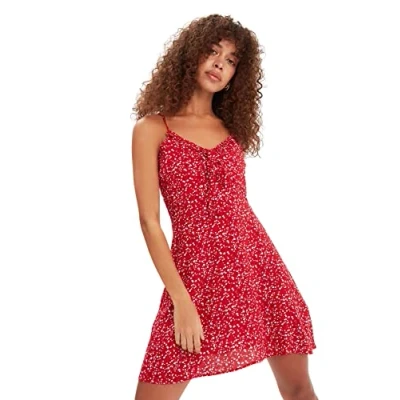 Image of Trendyol Women Mini Wrapover Regular Woven Dress, Rot, 40