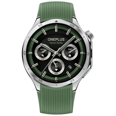 Image of OnePlus Watch 3 Silver (Green Rubber Strap)