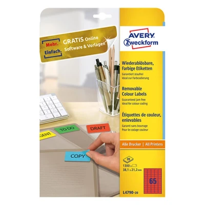 Image of Avery Zweckform Labels 38.1 x 21.2 mm Removable Red