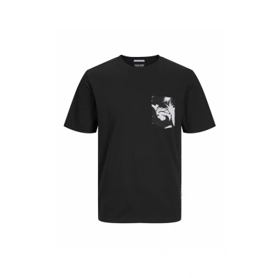 Image of Jack &amp; Jones Gedruckt Rundhals Print Tshirt, Men&#039;s, Size: Small, Black