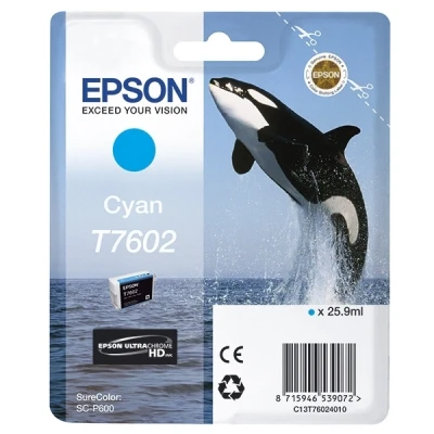 Image of Epson Killer Whale T7602 Ink Cartridge, Cyan, Genuine,25.9 ml