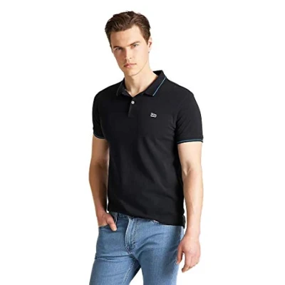 Image of Lee Men&#039;s Pique Polo T shirt Shirts, Ecru (Black 01), M
