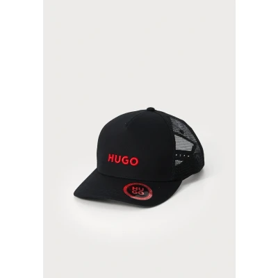 Image of HUGO Men&#039;s Marsel Trucker Cap Cotton Twill with Mesh Inserts, 002black, One Size