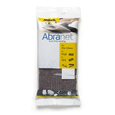 Image of Mirka Abranet AE149F1012 Mesh Sanding Strips 70 x 125 mm Velcro/Grain P120 / Pack of 10 for Wood, Spatula, Varnish, Plastic