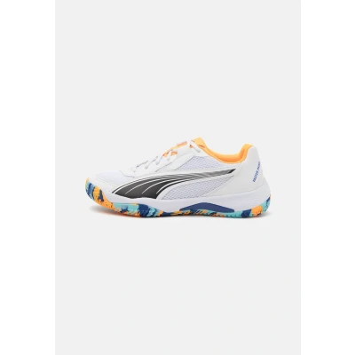 Image of Puma NOVA Court Padel shoes, Men&#039;s, Size: 9.5, White/black/vivid blue/heat fire Imitation leather/ textile