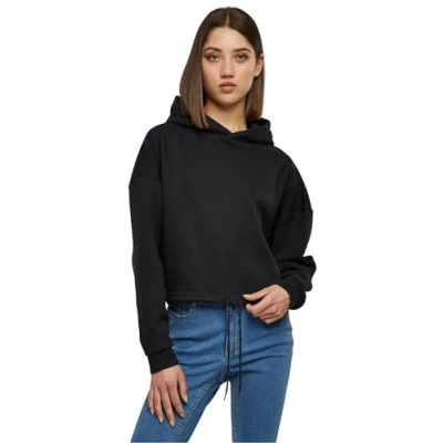 Image of Urban Classics Cropped Hoodie, Women&#039;s, Size: 3XL, Black