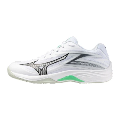 Image of Mizuno Lightning STAR Z7 Unisex Volleyball shoes for kids, Size: 5.5, White/black/frozen emerald