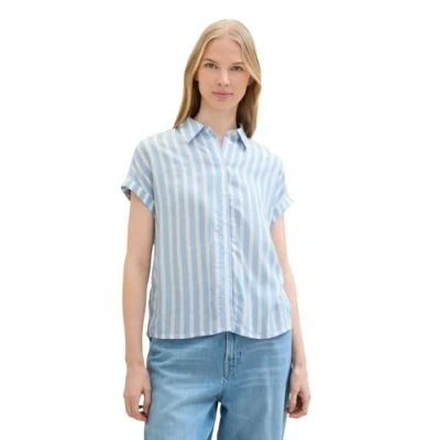Image of TOM Tailor Buttondown blouse, Women&#039;s, Size: 14, Offwhite blue vertical stripe