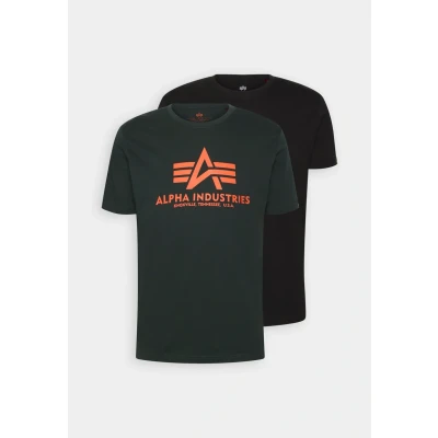 Image of Alpha Industries Men&#039;s Basic T 2 Pack Shirt, Black/Dark Petrol, XS, XS