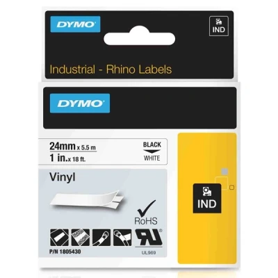 Image of Dymo 1805430 Industrial Tapes D1 24 mm x 5.5 m, Vinyl, Black on White