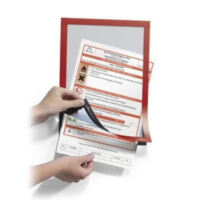 Image of Durable DURAFRAME Self Adhesive Magnetic Frame A4 Format In Red Pack of 2 Frames Document for Professional Internal Signage