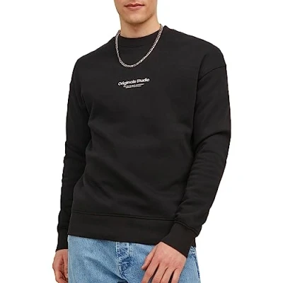 Image of JACK &amp; JONES Mens Jorvester Crew Sweatshirt, Black, M