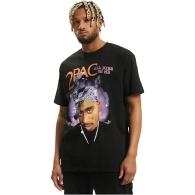 Image of Upscale by Mister Tee Tupac ALL EYEZ ON ME Anniversa Print Tshirt, Men&#039;s, Size: Medium, Black