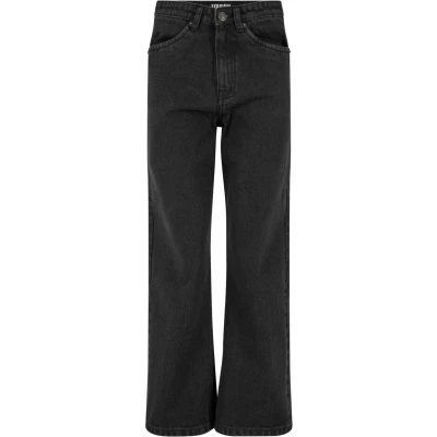 Image of Urban Classics Women&#039;s Ladies Cropped Straight Leg Denim Pants Trouser, Black Washed, 26