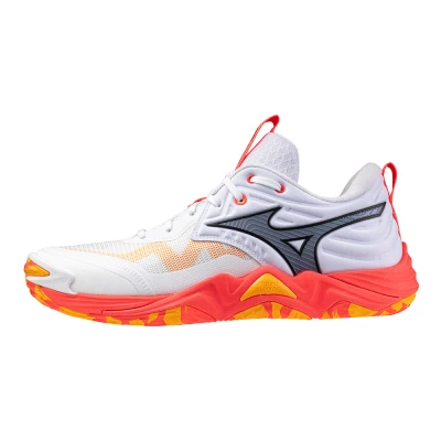 Image of Mizuno WAVE MOMENTUM ELITE Volleyball Shoes White/Fiery Coral 2/Citrus Women/Men Size 7