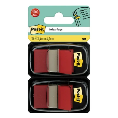 Image of Post it Index Flags, Medium, Red, 2 Dispensers 25.4 mm x 43.2 mm, 100 Flags To Mark, Highlight or Color Code Important Information