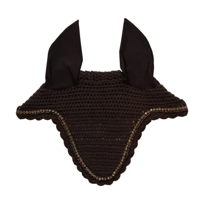 Image of Kentucky Horsewear Long Stone &amp; Pearl Fly Hood Brown Full Size Horse Riding Equestrian