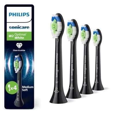 Image of Philips Sonicare W2 Optimal White, Genuine Replacement Toothbrush Heads, Black, 4 Pack, HX6064/88