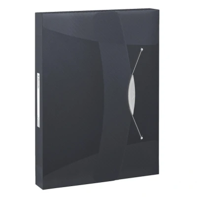 Image of Esselte Box File, Holds up to 350 A4 Sheets, Elastic Closure, Flexible Plastic, Translucent black, VIVIDA Range