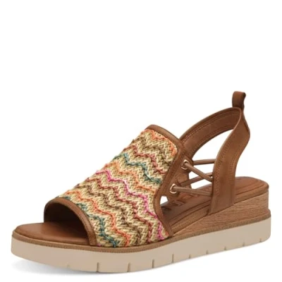 Image of Tamaris Damen Sandalette Materialmix aus Leder, Textil und Synthetik Keilabsatz; MULTICOLOR, EU 37