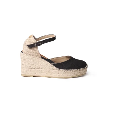 Image of TONI PONS Laia NT Vegan wedge espadrille for Women made of Linen., Black/White, 40 EU