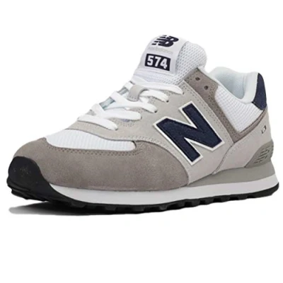 Image of New Balance 574 Unisex Trainers, Size: 6.5, Grey/white Leather and textile