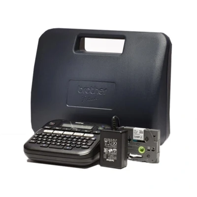 Image of Brother PT D210VP Label Maker, P Touch Printer, Desktop, QWERTY Keyboard, Up to 12mm Labels, Includes Carry Case/AC Adapter/12mm Black on White Tape Cassette, UK Plug