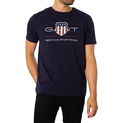 Image of GANT REG Archive Shield Print Tshirt, Men&#039;s, Size: 3XL, Evening blue