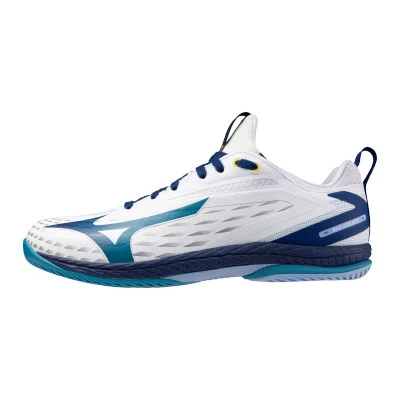 Image of Mizuno WAVE DRIVE NEO 4 Table Tennis Shoes White/Bellwether Blue/Fjord Blue Women/Men Size 7,5