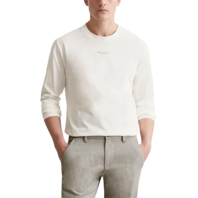 Image of Marc O&#039;Polo LOGO Print AT Centre Front Ribbed NECK TRIM Long sleeved top, Men&#039;s, Size: XXL, Egg white