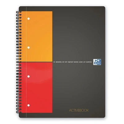 Image of OXFORD 100104329 Activebook International A4 + Checkered with Indexable Index and Document Pocket Gray Spiral Notebook Block a smart organization for managers executives