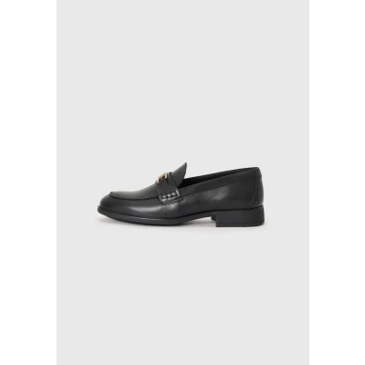 Image of Tommy Hilfiger Women&#039;s Th Logo Leather Loafer Fw0fw08705, Black, 4 UK