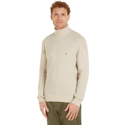 Image of Tommy Hilfiger Structure ROLL NECK Jumper, Men&#039;s, Size: 3XL, Heathered oatmilk
