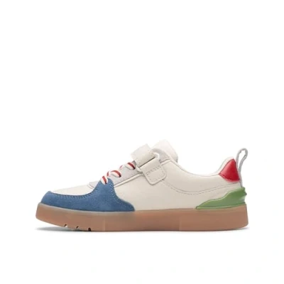 Image of Clarks OSLO VIBE Unisex Trainers for kids, Size: 10K, White/blue Leather