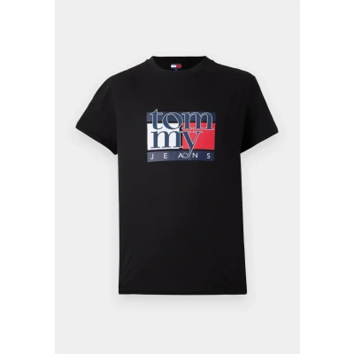Image of Tommy Jeans SLIM FLAG TEE Print Tshirt, Men&#039;s, Size: 34, Black