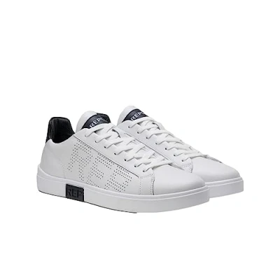 Image of Replay Polys Studio Trainers, Men&#039;s, Size: 9, White/black leather and imitation