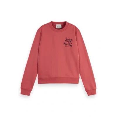 Image of Scotch &amp; Soda Chest Artwork Regular Sweatshirt, Women&#039;s, Size: Medium, Dusty red