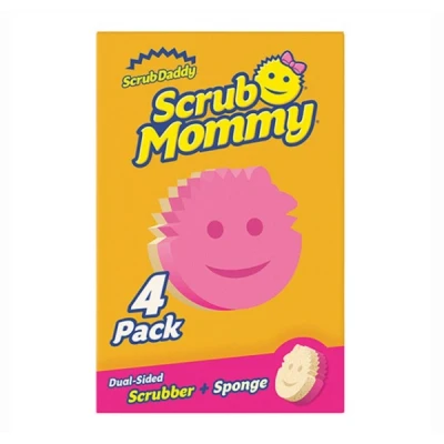 Image of Scrub Daddy Mommy Washing Up Sponge Dual Sided Scrubbing Non Scratch Scourers, Smiley Face Sponges for Cleaning Kitchen &amp; Bathroom, Dish Scrubber, FlexTexture Home Products, Assorted 4 Pack