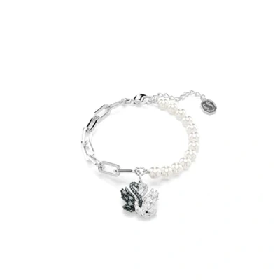 Image of Swarovski Swan bracelet, Crystal pearl, Swan, Black, Rhodium plated, Medium, Crystals, Cubic Zirconia,