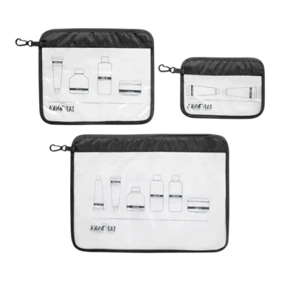 Image of Tatonka Toiletry Bag Zip Flight Set (3 Pieces A4 / A5 A6) Transparent Bags for Carrying Liquids in Aeroplane Hand Luggage (Black)