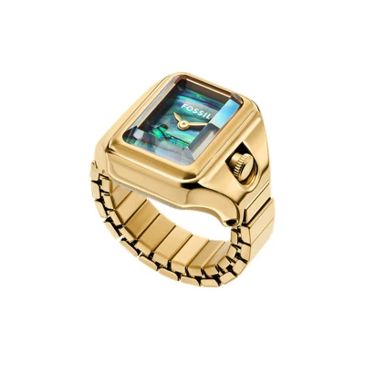 Image of Fossil Raquel Gold and Black Pearl Women&#039;s Watch Ring ES5411