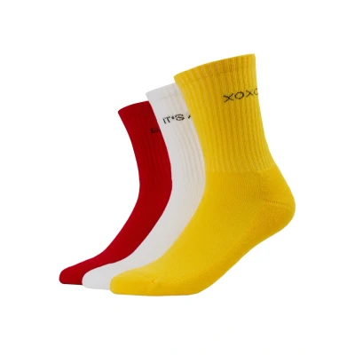 Image of Urban Classics Wording Socks 3 PACK Socks, Women&#039;s, Size: 8.5 11, Yellow/red/white