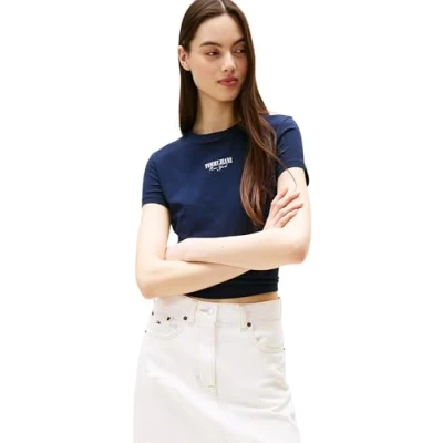 Image of Tommy Jeans SLIM Essential LOGO TEE Basic Tshirt, Women&#039;s, Size: 4, Dark night navy