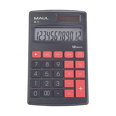 Image of MAUL Calculator M12 Small with 12 Digits Display Standard Functions for Office, Home, School Solar Battery Use in the Dark Black