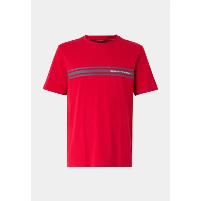 Image of Tommy Hilfiger Central Chest Stripe TEE Print Tshirt, Men&#039;s, Size: XS, Medium red