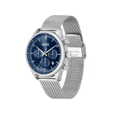 Image of BOSS Chronograph Quartz Watch for men Collection Gregor with Leather or Stainless Steel bracelet, Blue, bracelet