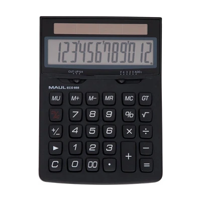 Image of MAUL Eco 850 Desktop Calculator, Environmentally Friendly Solar Calculator with 12 Digits, Blue Angel/uz116, Desk for Office, Desk, School, 80% Recycled Plastic, Black