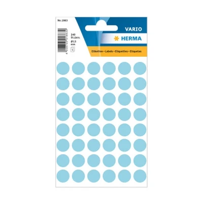 Image of HERMA 1863 Dot Stickers, Adhesive Dots, Light Blue, Pack of 240, Diameter 13 mm, 48 per Sheet, Self Adhesive, Marking Dots for Calendar Planner Crafts, Matt, Blank Paper Colour Labels Stickers