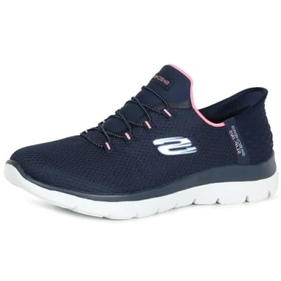 Image of Skechers Wide Fit Summits Trainers, Women&#039;s, Size: 8, Navy/pink Textile