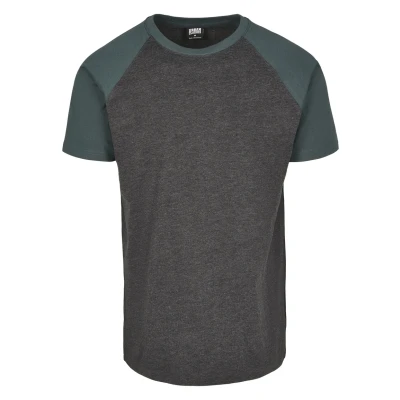 Image of Urban Classics Raglan Contrast Print Tshirt, Men&#039;s, Size: Small, Charcoal/bottlegreen